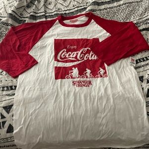 large coca-cola x stranger things red and white long sleeve top
